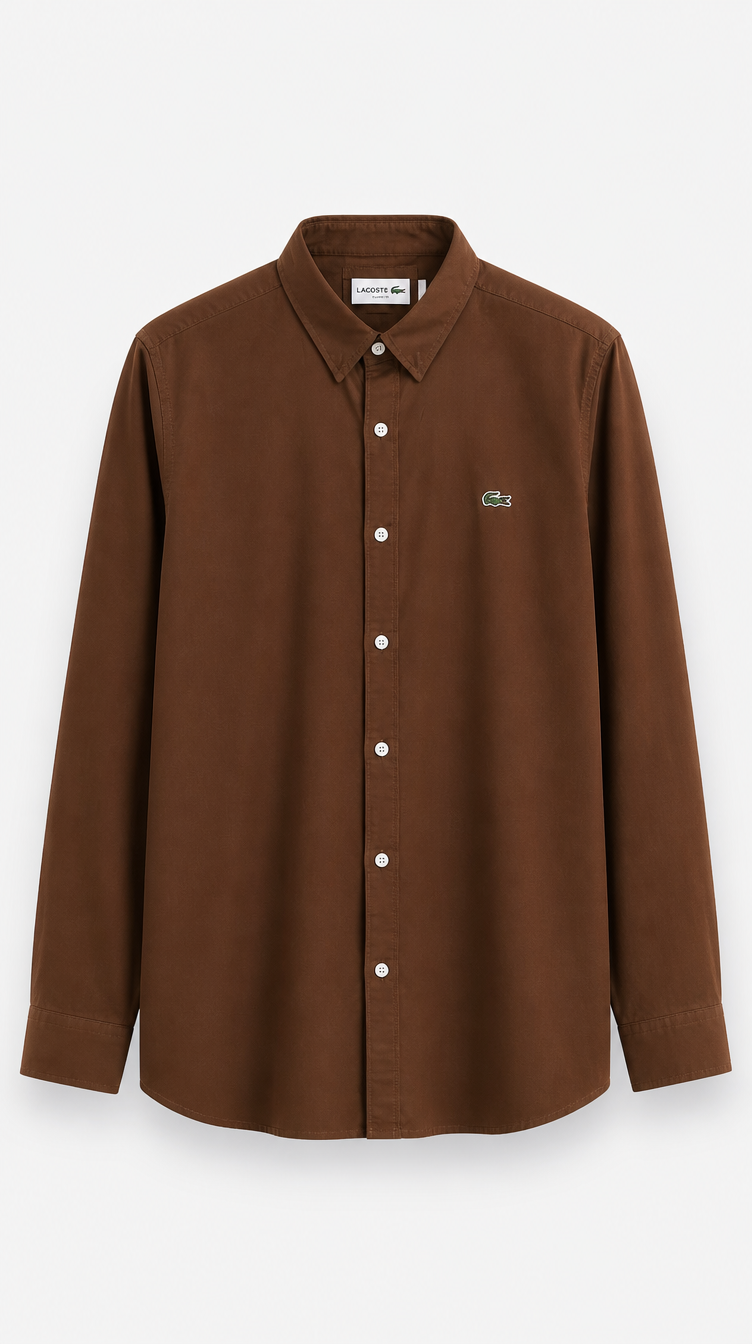 Camisa Algodón Oxford Lacoste Café