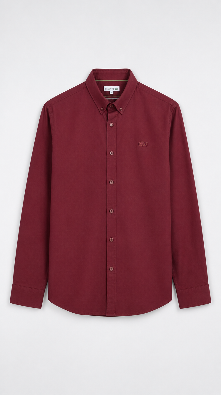 Camisa Algodón Oxford Lacoste Rojo Oscuro