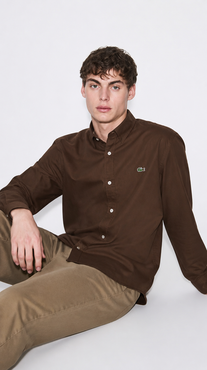 Camisa Algodón Oxford Lacoste Café