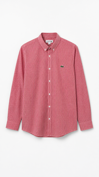 Camisa Algodón Oxford Lacoste Rojo Con Cuadritos