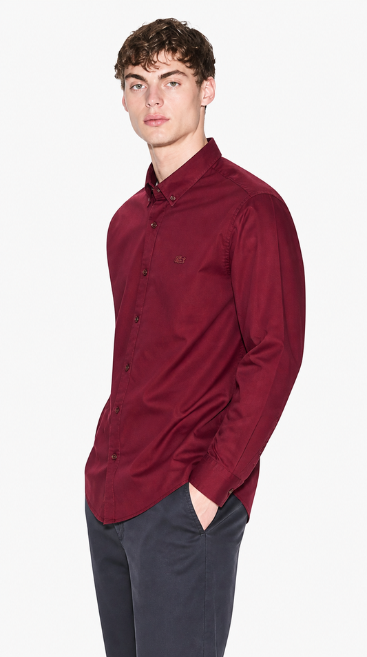 Camisa Algodón Oxford Lacoste Rojo Oscuro