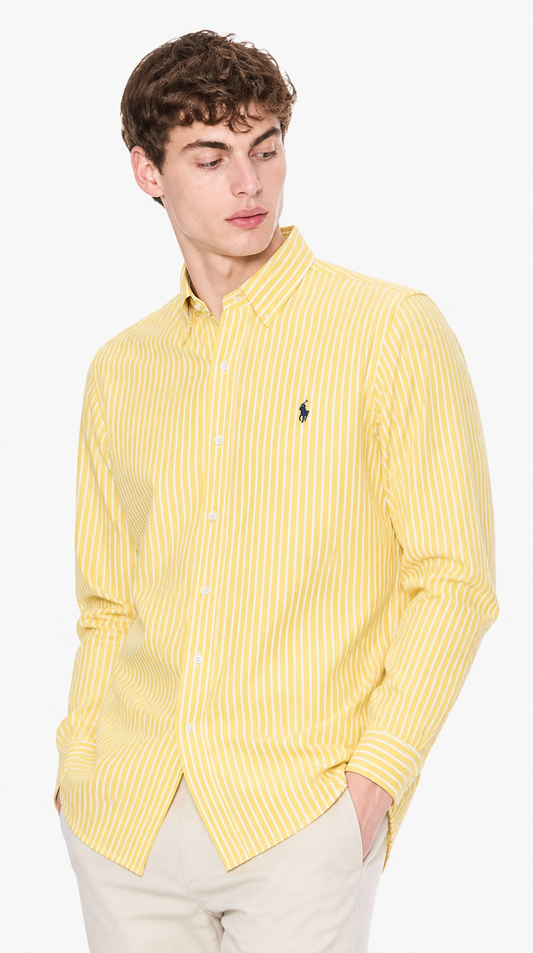 Camisa Algodón Oxford Ralph Lauren Amarilla Rayas Blancas