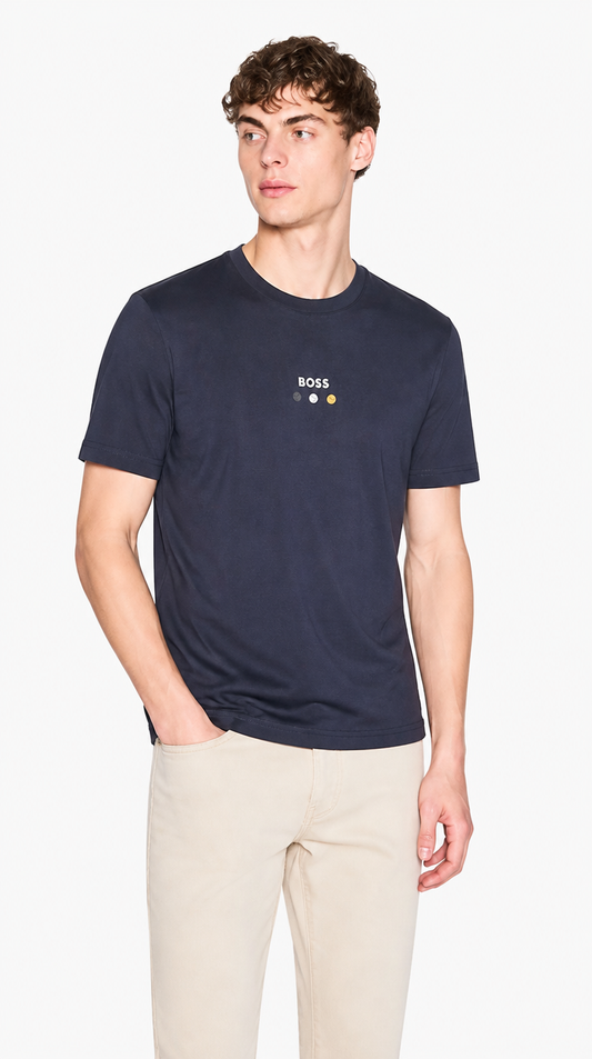 Camiseta Algodón Pima Diseño Boss Azul Oscuro