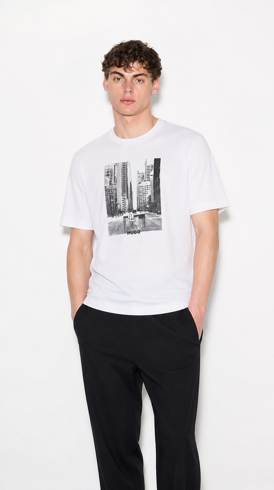 Camiseta Algodón Pima Diseño Boss Blanco