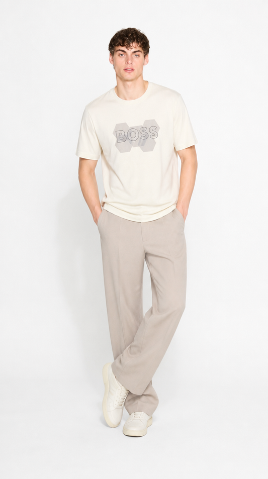 Camiseta Algodón Pima Diseño Boss Crema