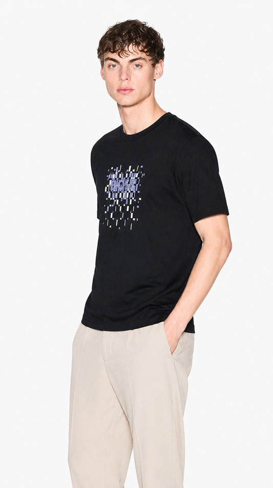 Camiseta Algodón Pima Diseño Boss Negro Azul