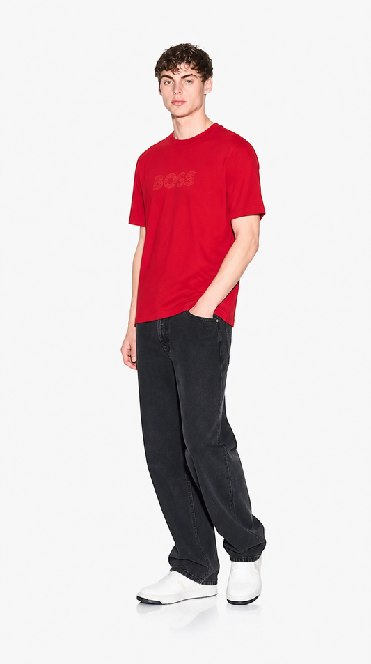 Camiseta Algodón Pima Diseño Boss Rojo