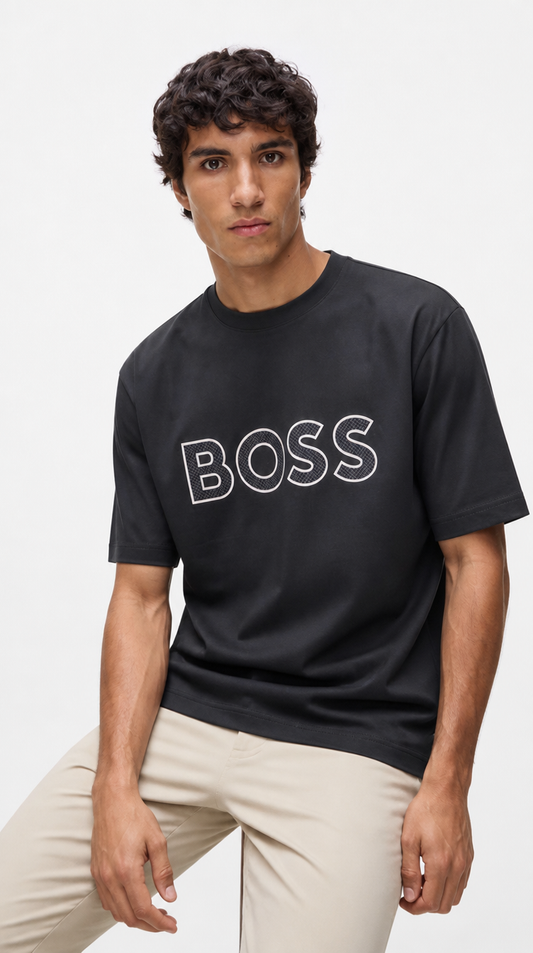Camiseta BOSS Pecho Con Cuadro en el Logo Negro