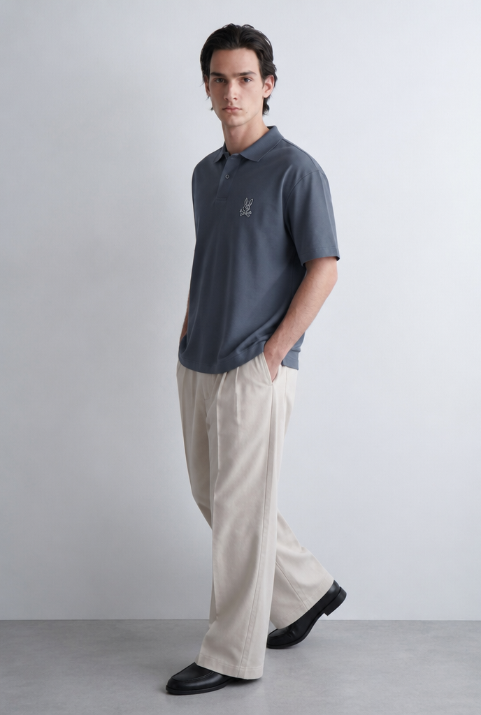 Polo Psycho Bunny Logo Grande Gris