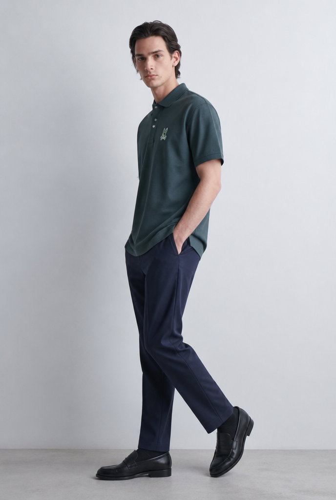Polo Psycho Bunny Logo Grande Verde Oscuro